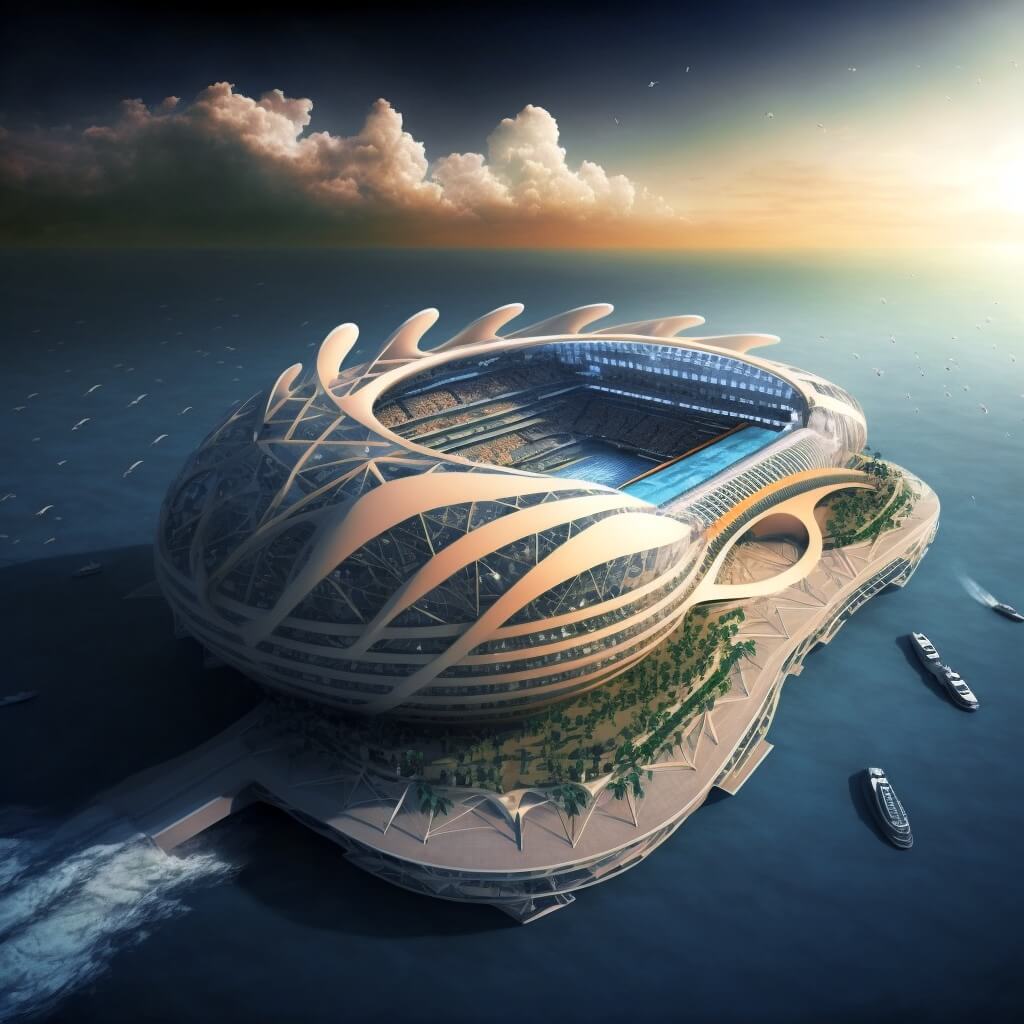 Oceaniums plaukiantys stadionai ant vandens
