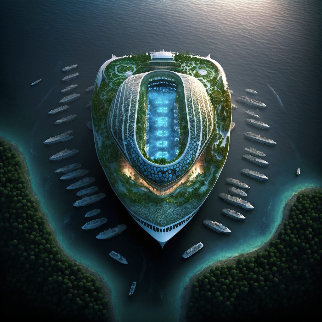 Oceaniums plaukiantys stadionai ant vandens